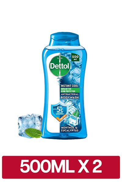 Dettol Cool Shower Gel & Body Wash, Menthol & Eucalyptus Scent, 500ml x2