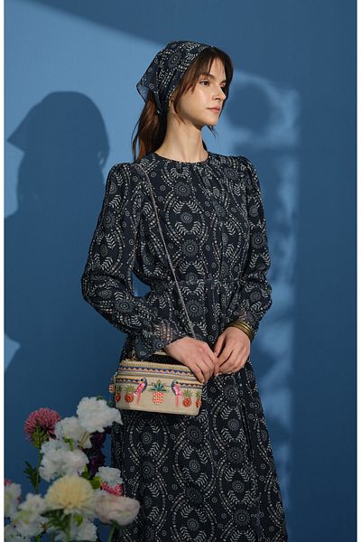 Fatma Atasoy Rochie din șifon cu șnur de umăr bleumarin