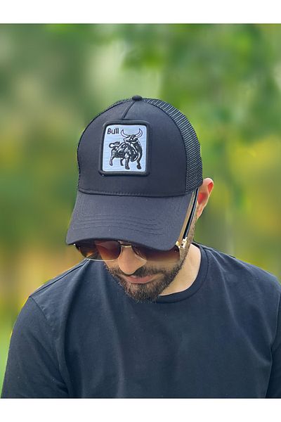ZERAMİNE Unisex Sports Hat with Bull Animal Figure Mesh Black