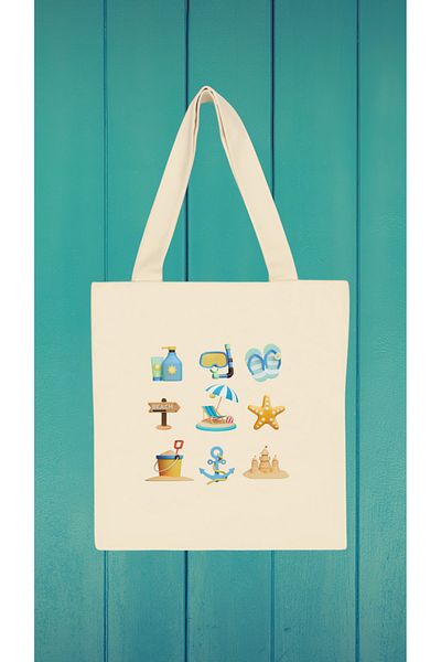 Orqa Beach Themed Printed 100% Cotton Gabardine Cloth Bag