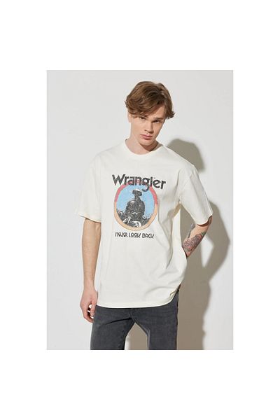 WRANGLER Λευκό ανδρικό μπλουζάκι με λαιμόκοψη
