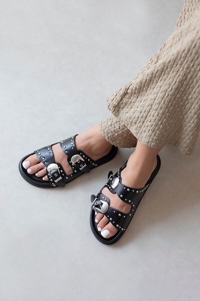 STRASWANS Gavi Women's Drop Detail Daily Comfort Leather Slippers Black