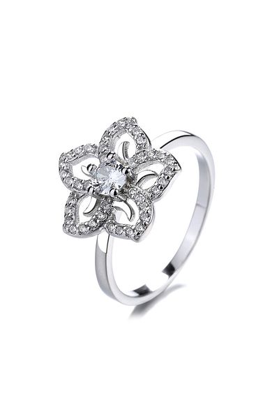 delis Inel Argint 925, Jw885, Model Floare, Placat Cu Rodiu