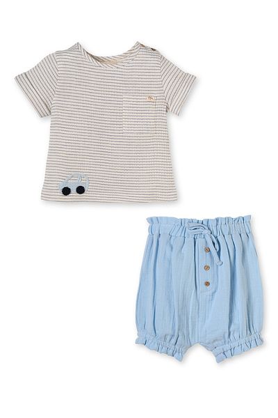 Patique Kids Blue Organic Cotton Striped 2-Piece Boy's Muslin Set