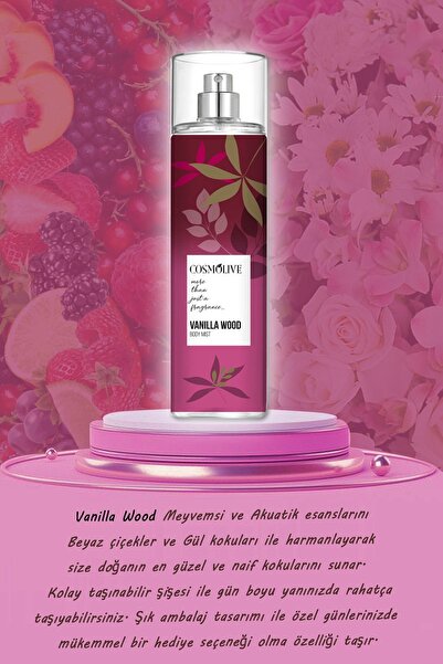 Cosmolive Vücut Spreyi Body Mist | Gold Angel | Vanilla Wood | Kadın | Işıltılı | Nemlendirici | 250 ml