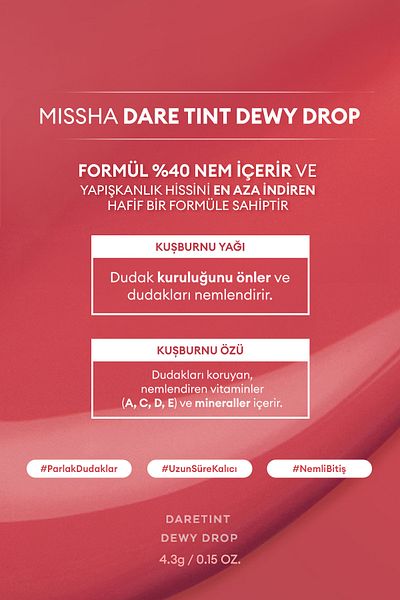 Missha Bright Tint Dare Tint Dewy Drop (Peachy Glass) with Long-Lasting, Moist Finish