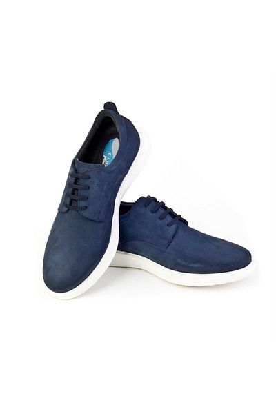 Cabani Eva Sole Genuine Leather Navy Blue Nubuck Lace-Up Men's Casual Shoes