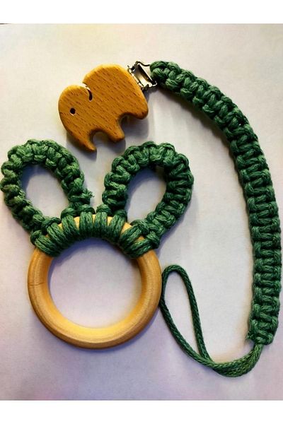 Tasarı Sanatı Child/Baby Special Design 100% Natural Cotton Rope Rabbit Ear Teething-Pacifier Holder Set of 2