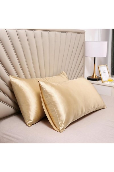 ModaCon Silk Satin 50X70 cm Pillow Case Anti-Sweat Odorless Gold Cream 2 Pieces Curly Straight Healthy Hair