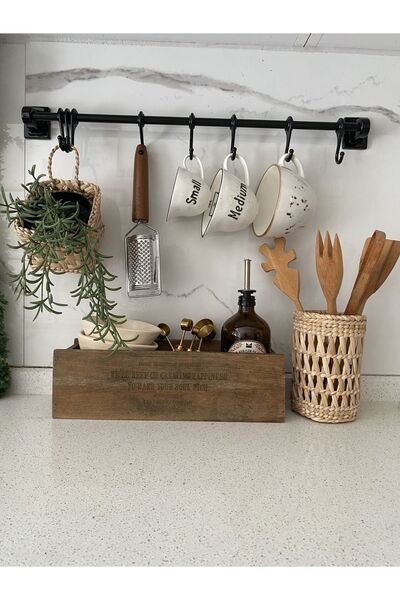 Tasarı Sanatı Σετ 2 Ψάθινο καλάθι και Ψάθινη θήκη για μαχαιροπίρουνα / Διακόσμηση κουζίνας σπιτιού Σετ 2 τεμαχίων