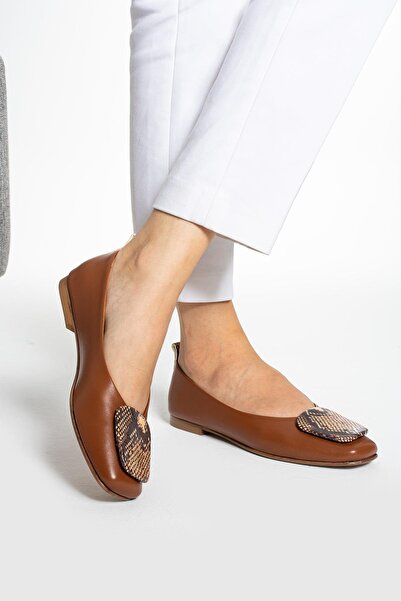 FOLLİNİ Balerini de damă din piele naturală - maro