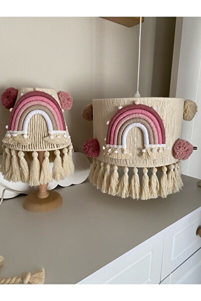 Tasarı Sanatı Bebek Çocuk Odası Özel Tasarım 2li Avize Abajur Seti Boncuklu M...