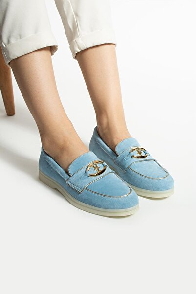 FOLLİNİ Balerini de damă albastru din piele naturală