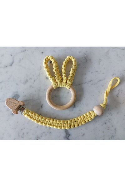 Tasarı Sanatı 100% Natural Cotton - Rope Rabbit Ear and Pacifier Holder for Baby and Child Set of 2