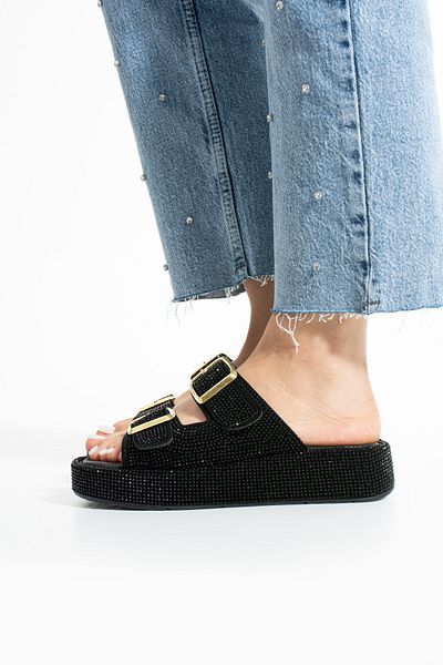Polomia Comfort Mila Women's Anatomical Comfort Sole Night Stylish Shiny Stone Embroidered Flexible Summer Daily Sandals Slippers