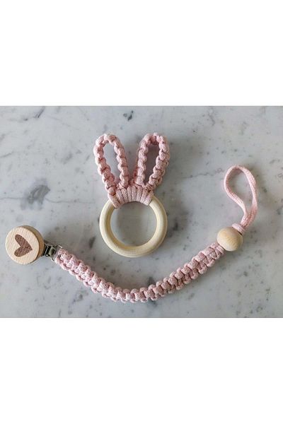 Tasarı Sanatı 100% Natural Cotton - Rope Rabbit Ear and Pacifier Holder for Baby and Child Set of 2
