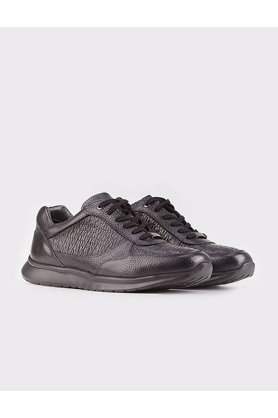 Cabani Genuine Leather Black Lace-Up Men's Casual Shoes