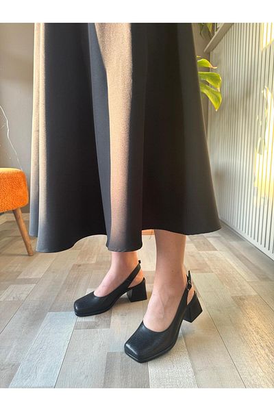 Hermones Vincent Inner-Outer Genuine Leather Blunt Toe Women's Heeled Shoes