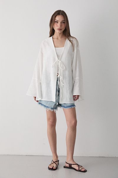 JASTE Women's Ecru Double Lacing Linen Kimono