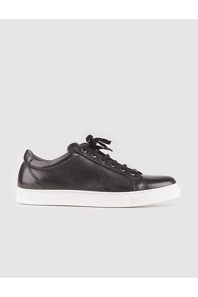 Cabani Genuine Leather Black Laced White Sole Men's Casual Shoes