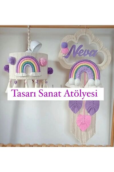 Tasarı Sanatı Bebek Çocuk Odası Özel Tasarım 4 lü Avize-Abajur-Perdebağı- Dönence Set Bebek Hediyelik Set