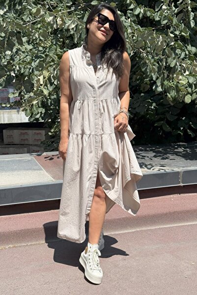 Suziş HAKİM YAKA KATLI MAXİ BOY GÖMLEK ELBİSE 1638