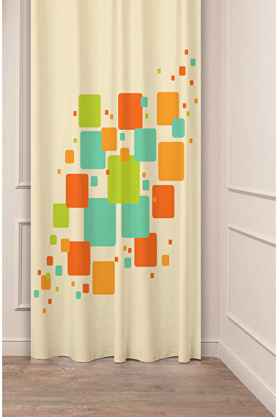 GREENDECOR شكل هندسي مربع أخضر بيج منقوش تصميم خاص مطبوع رقميًا (جناح واحد) س...