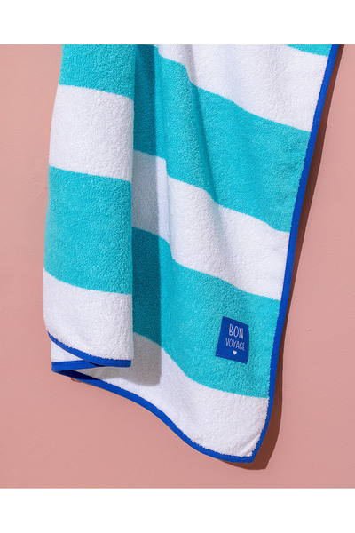 Madame Coco Biasse 100% βαμβακερή πετσέτα παραλίας - Λευκό/Τιρκουάζ - 70x150 cm