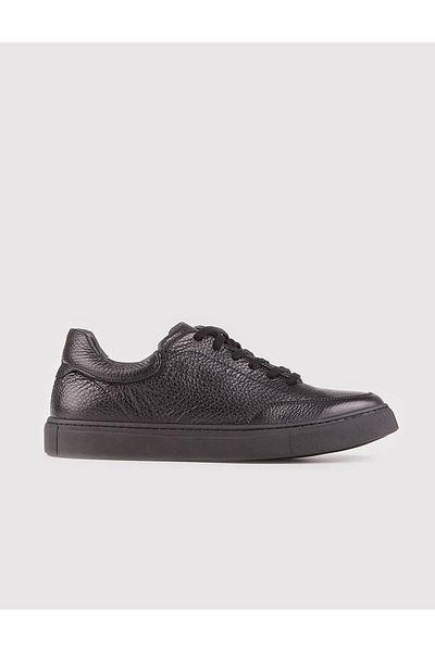 Cabani Genuine Leather Black Lace-Up Rubber Sole Men's Sports Shoes