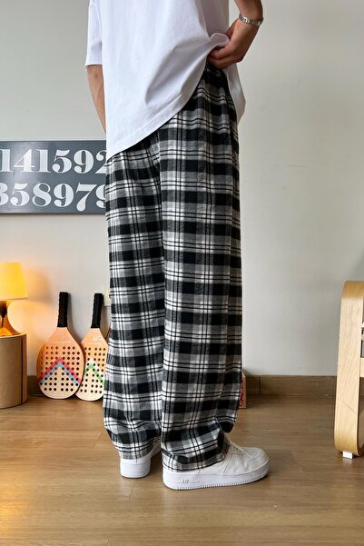 Flaw Wear Gray Plaid Pajamas with Elastic Waist