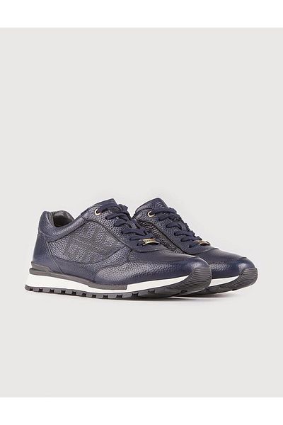 Cabani Genuine Leather Navy Blue Lace-Up Specially Designed Men's Sneakers Casual Shoes.