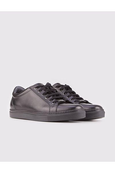 Cabani Real Leather Black Lace-Up Men's Casual Shoes