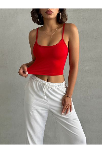 The Base Women's Red Scuba Fabric Rope Strap Crop Top