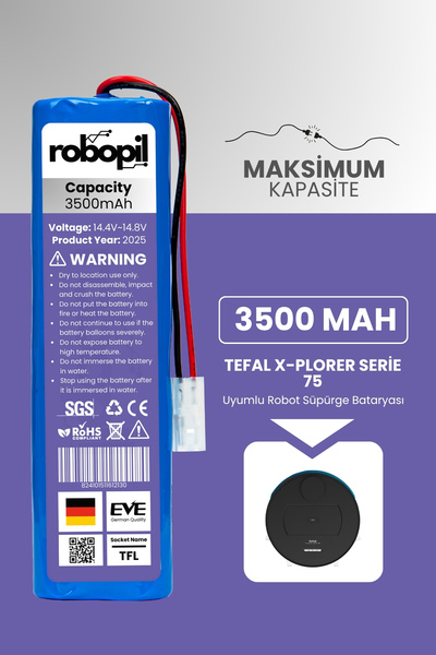 ROBOPİL Tefal X-plorer Serie 75 Robot Süpürge Bataryası (MAKSİMUM KAPASİTE) 3...