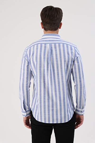 Piola Club Erkek Gömlek Regular Fit Cepli %100 Pamuk Keten Görünümlü (Sax)