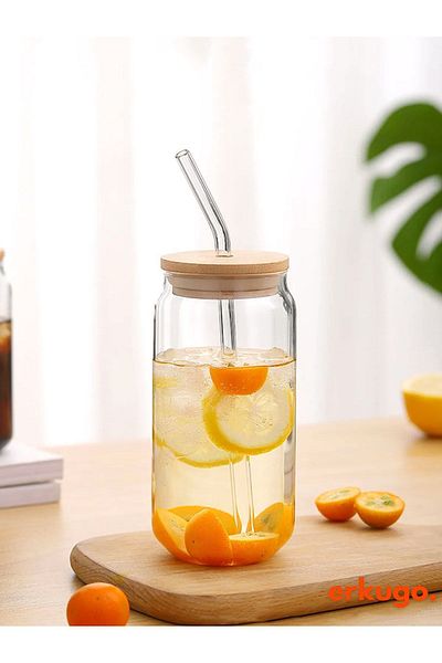 ERKUGO Borosilicate Presentation Cup with Bamboo Lid and Straw, Coffee Cup, Heat Resistant Cup (600 ml) Coollime