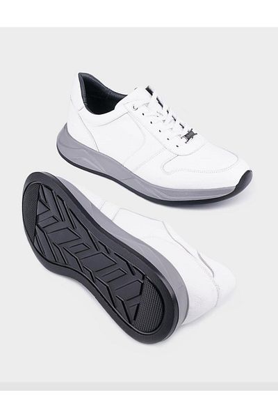 Cabani Gray Sole Genuine Leather White Men's Sports Shoes