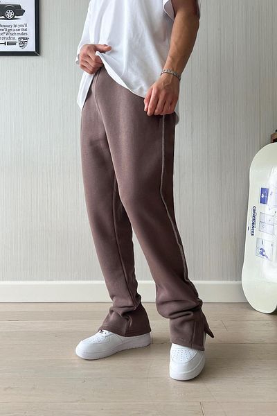 Flaw Wear Brown Reverse Stitching Sweatpants