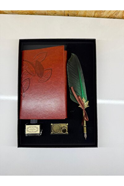 Genel Markalar Retro Tasarım Divit Hokka Deri Defter Tüylü Kalem Klasik Hediye Seti