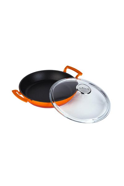 Lava 24cm Cast Round Pan - Glass Lid, Double Handle Iron Solid