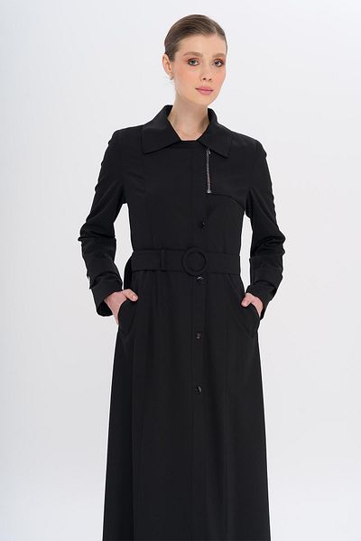 Olcay Shirt Collar Zippered and Snap Closure Lined Overcoat Black 6727