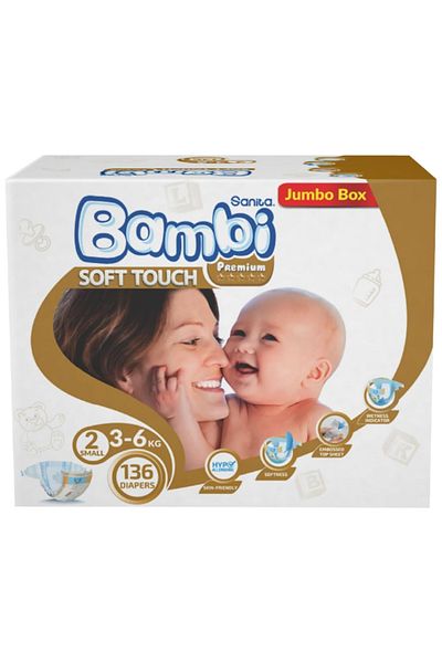 Sanita Bambi Sanita Bambi Best Care Diapers Jumbo Box - Size 2, Small 6-3kg, 136 Diapers