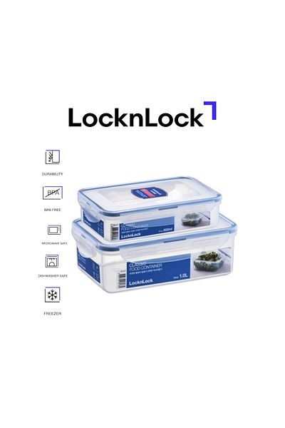 locknlock Classic Airtight Rectangular Containers 800ml + 1L