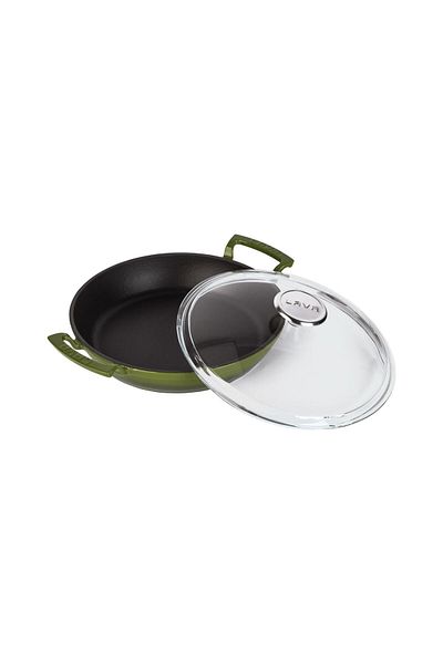 Lava 24cm Cast Round Pan - Glass Lid, Double Handle Iron Solid