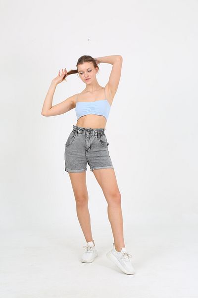 EDSA Blue Rope Strap Gathered Detailed Knitted Stretchy Women's Crop Tank Top