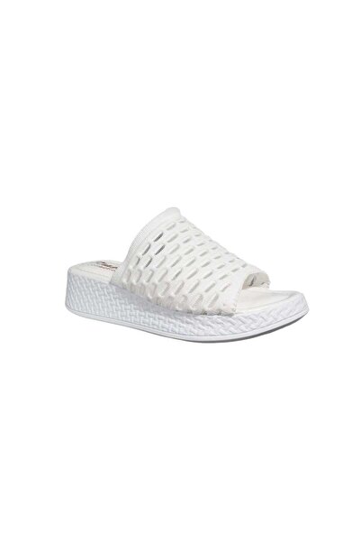 Bereket Kundura 3139 نموذج أبيض مريح بكعب منخفض تريكو النعال المنزلية