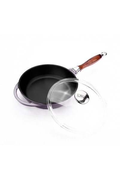 Lava Cast Round Frying Pan with Glass Lid Cast Iron Disassemble - Plug Wooden Handle Diameter (Ø)24cm