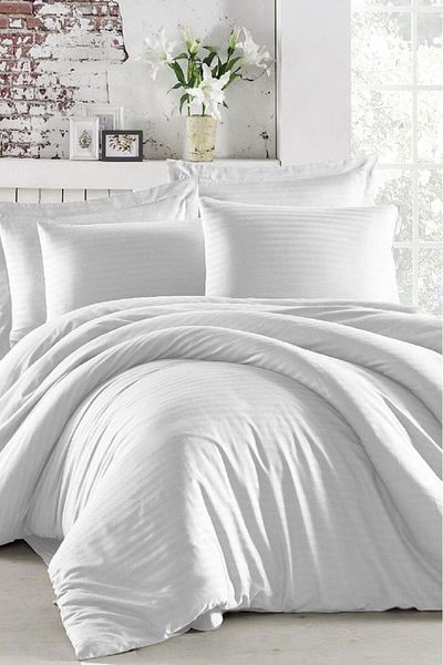 Karden Flower Pure Silk Cotton Satin Double White Duvet Cover Set with Listicle Sheets