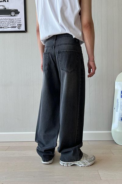 Flaw Wear جينز أسود فضفاض للغاية مغسول بالثلج