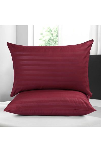 Tinybabyconcept Luxury Hotel Series 2 Pieces 50X70 cm Silk Textured Striped Cotton Satin Pillowcase Red